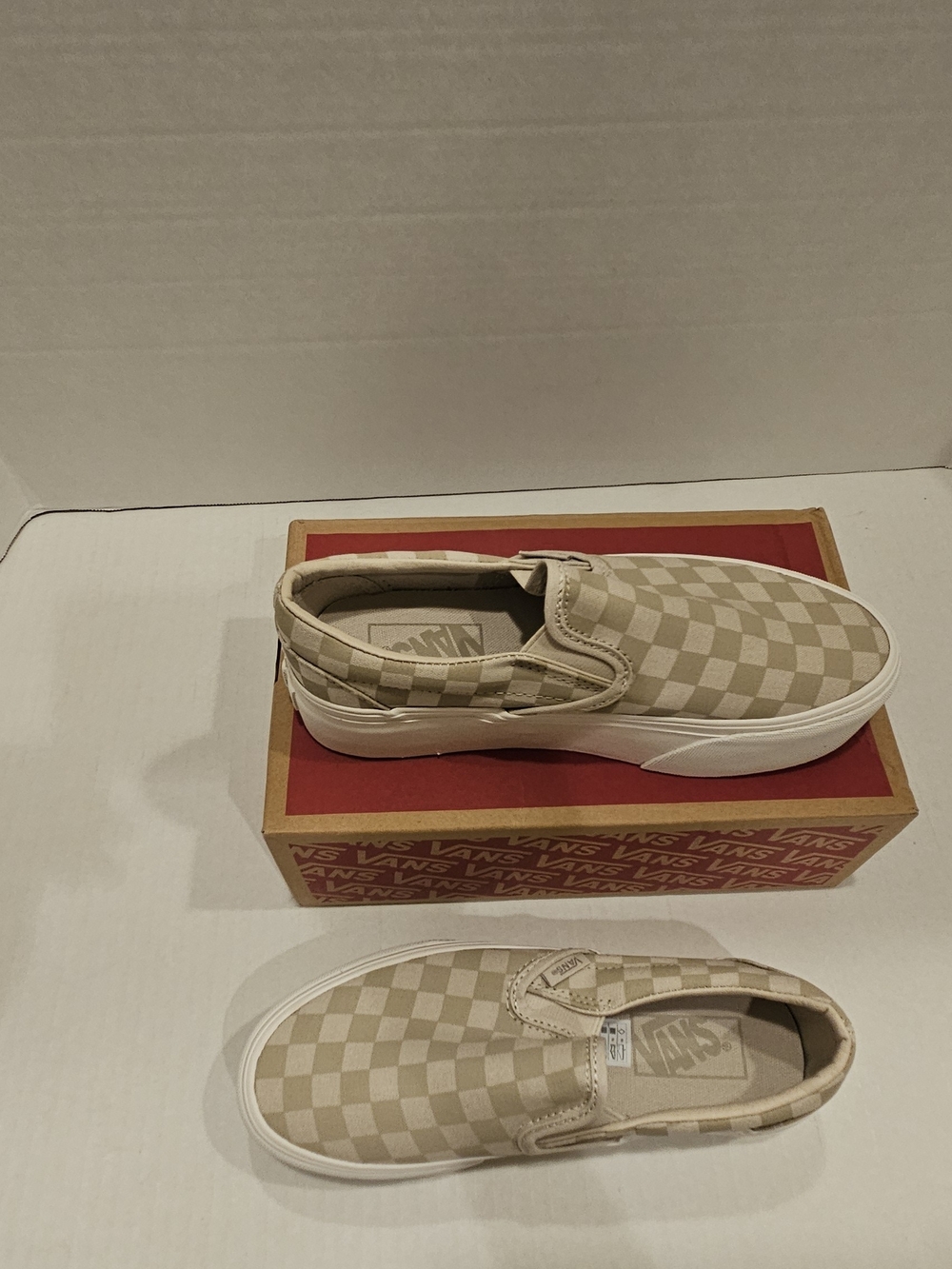 Vans Men’s Classic Slip-On Checkerboard Sneakers - Beige & White